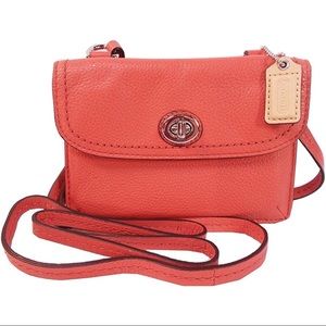 COACH Coral Pebble Leather Dylan Park Turnlock Crossbody Wallet Bag